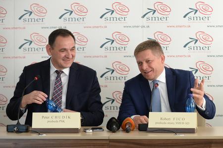 P. Chudík (L) with Prime Minister Robert Fico announces his candidacy for Prešov governor, June 2017. 