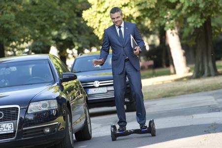 Deputy Minister for Investments Peter Pellegrini came on hoverboard.