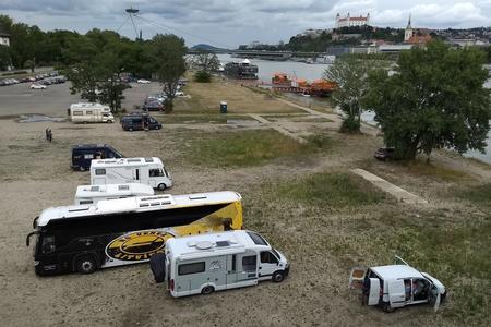 Danube embankment in Bratislava turning into camping site