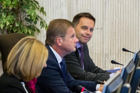 Finance Minister Peter Kažimír (r) and other ministers at the cabinet session.