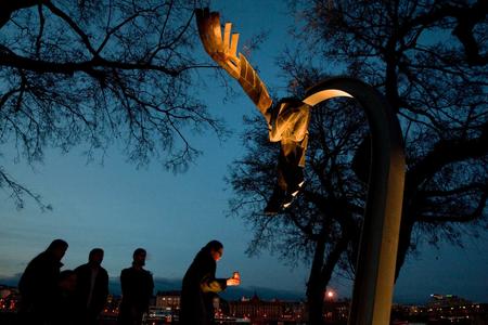 Memorial commemorating Daniel Tupý’s death on the Tyršovo Embankment in Bratislava.