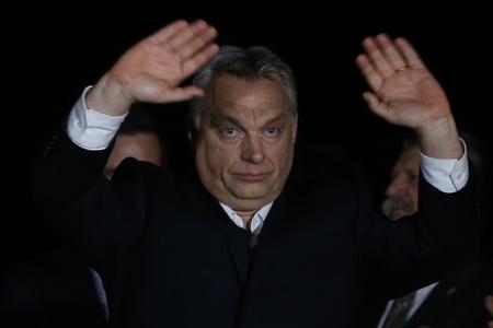 Viktor Orban celebrates his election victory. 