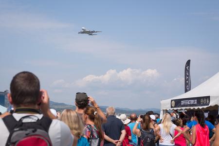 Airbus A380 performed at the SIAF 2017 air show. 