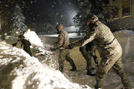 Soldiers helping remove snow in northern Slovakia.
