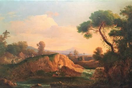 Idyllic country with a lake, around 1850 