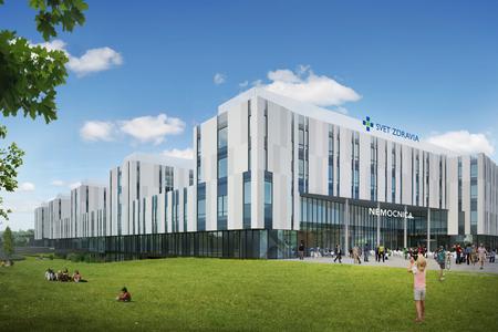 New hospital of private hospital network Svet Zdravia close to the shopping city Bory Mall and the D2 highway in Bratislava.