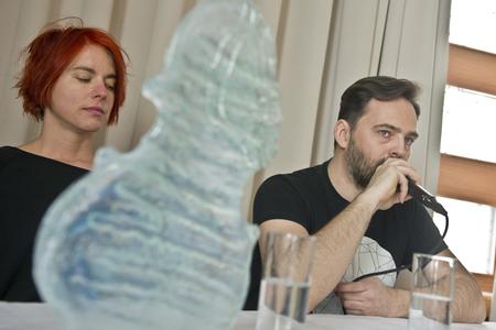 Laureate Sisa Michalidesová (L) and spiritual father of the idea od Esprit Award, Boris Čellár present the award nominees. 