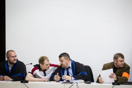 Sergey and Alexander Salmanov and their lawyers in April 2015