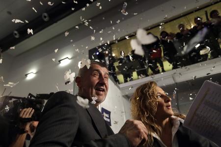 Andrej Babiš celebrates his election victory. 