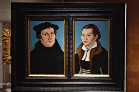 Portrait of Martin Luther and Katharina Von Bora by Lucas Cranach the Elder, is on display as part of the exhibition on Reformation at the Uffizi Gallery in Florence, Italy. 