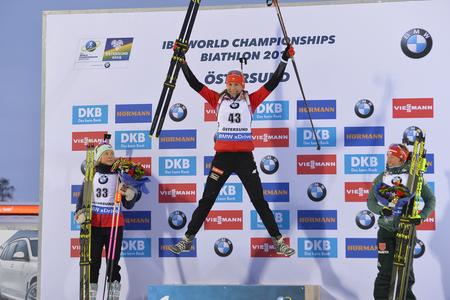 Left to right: Norway's Ingrid Landmark Tandrevold, Slovakia's Anastasia Kuzmina and Germany's Laura Dahlmeier
