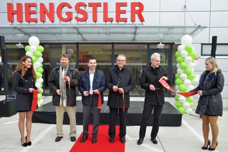 CEO of Hengstler Kežmarok Marcel Drgala (3rd L), president of Hengstler-Dynapar Jochen Feiler (3rd R) and Kežmarok Mayor Ján Ferenčák (2nd R) at the opening of new plant in Kežmarok. 