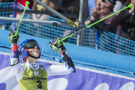 Petra Vlhová after completing the second round of giant slalom in Soldeu, Andorra.