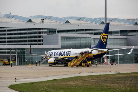 Ryanair plane at Bratislava airport.