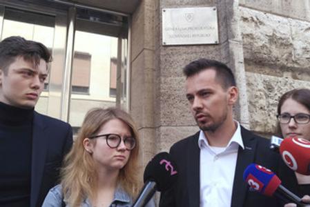 For a Decent Slovakia represenattives - L-R: Lukáš Füle, Karolína Farská, Juraj Šeliga and Veronika Bruncková - filed a suit against ex-PM Robert Fico June 15.