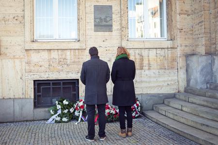 The memorial tablet on the main building of the Comenius University (UK) in Bratislava