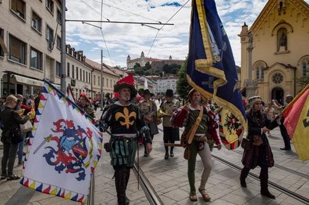 The coronation procession of Maximilian II, June 24, 2018, in the streets of Bratislava.