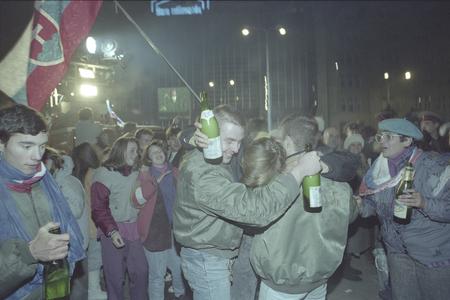 Slovaks celebrate New Year 1993 and the emergence of the independent Slovak Republic on the SNP Square in central Bratislava.