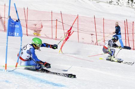 L-R: Slovak Matej Falat compeets against French Mathieu Faivre in St Moritz, February 14. 