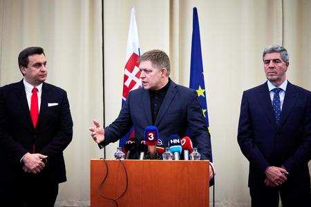 The coalition parties leaders (l-r): Andrej Danko, Robert Fico and Béla Bugár