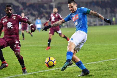 Napoli's Marek Hamšík kicks the ball during the Italian Serie A soccer match between Torino and Napoli in Turin on December 16.