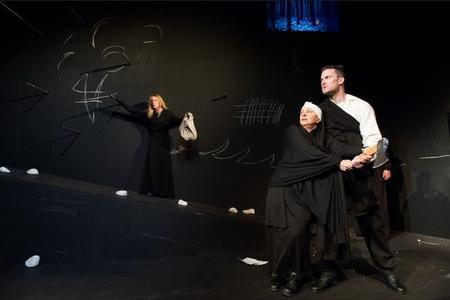 L-R: Diana Mórová (Eva), Kamila Magálová (Matka), Ján Koleník (Bača Ondrej) in Ivan Stodola's play Shpeherd's Wife in the Slovak National Theatre