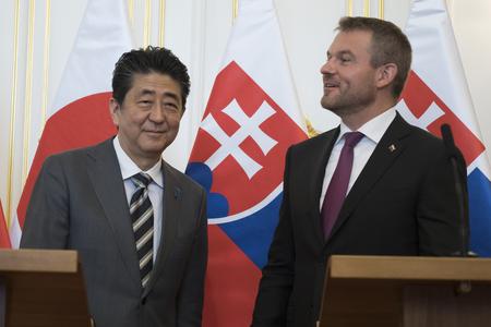Japanese PM Shinzo Abe and Slovak PM Peter Pellegrini