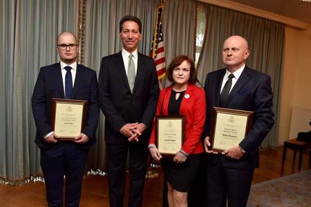 l-r: journalist Adam Valček, US Ambassador to Slovakia Adam Sterling, activist Zuzana Petková and lawyer Roman Kvasnica