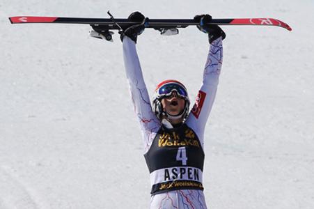 Petrea Vlhová celerbates her victory in WC women's slalom in Aspen, March 18.
