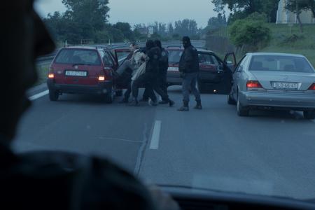 Re-enactment of the kidnapping of the president’s son in the film The Kidnapping, filmed on road II/502 at the exact spot where Slovakia’s intelligence service abducted Michal Kováč Jr. The Pustý kostolík chapel can be seen on the right.