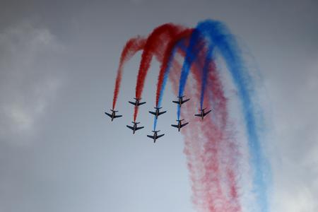 Patrouille de France, the precision aerobatic demonstration unit of the French Air Force, shows its skills.