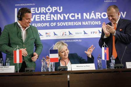 George Mayer, Marine Le Pen, and Boris Kollár in Bratislava. 