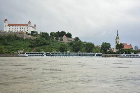 The increased water level of the Danube in Bratislava.