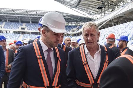 The construction of National Football Stadium in Bratislava, September 4: L-R PM Peter Pellegrini, investor Ivan Kmotrík.