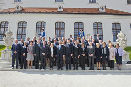 The family photo of representatives of EU national parliaments meeting in Bratislava. 