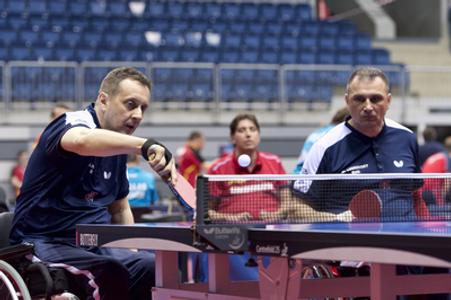 L-R: Ján Riapoš, Martin Ludrovský in the Slovakia-Taiwan match at the paralympic world championship, May 19. 