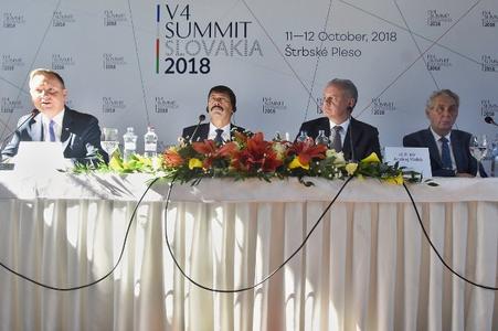 Presidents of V4 countries, L-R: Polish President Andrzej Duda, Hungarian President János Áder, Slovak President Andrej Kiska, and Czech President Miloš Zeman at a summit, October 11-12, 2018. 