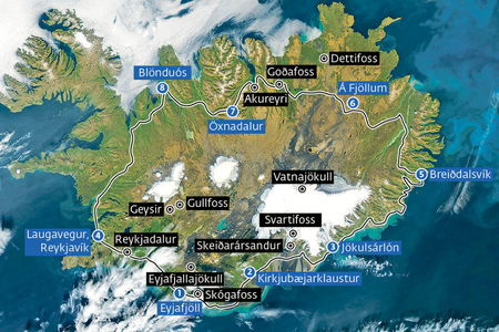 Map of Iceland with Sigur Rós stops