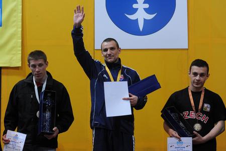Slovak boxer Rudolf Dydi (centre) wins the international boxing tournament Grand Prix Slovakia on April 25, 2010, in Dubnica nad Váhom, western Slovakia.