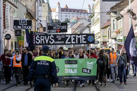 Students attend the Fridays for Future Slovakia gathering in Bratislava on September 20, 2019.