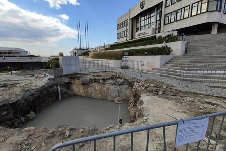 A building site outside the Slovak parliament, where a flagpole will be erected. 
