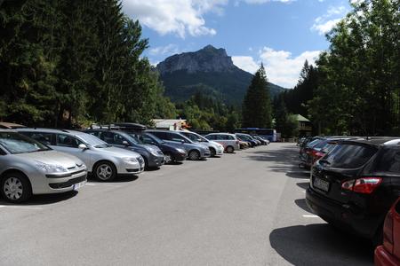 Parking space in Štefanová, northern Slovakia, from where an educational path to Malý Rozsutec and Veľký Rozsutec, peaks in the Malá Fatra mountain range, begins.