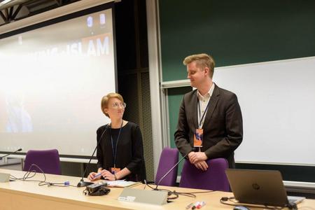 Anna and Karol Wilczyński during the international conference Rethinking Islam co-organised by them in Cracow, Poland in 2019. The conference gathered experts and practitioners on the issues of Islam and migration and was aimed at discussing the current issues of social integration and diversity. 