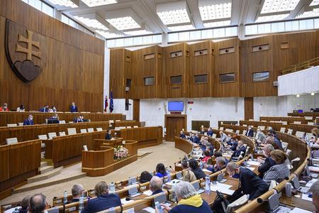 Slovak MPs sit in a parliamentary session. 