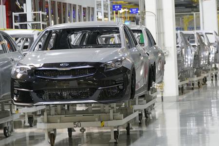 Car parts awaiting assembly at the Kia Motors plant in Žilina, central Slovakia.