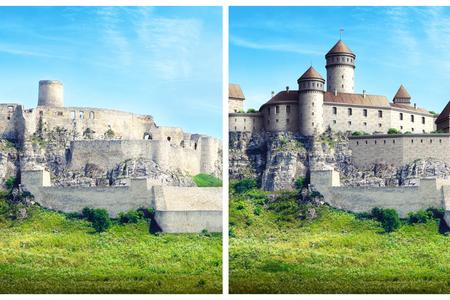 Spiš castle now and how it could look like in the past.