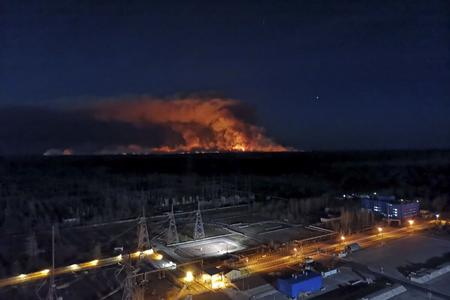 The fire seen from the roof of the Chernobyl power plant. 