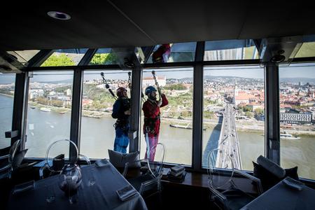 Adrenaline junkies can try skywalking up at the UFO Tower in Bratislava. 