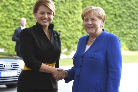 Slovakia's President Zuzana Čaputová meets German Chancellor Angela Merkel in Germany on August 21, 2019.