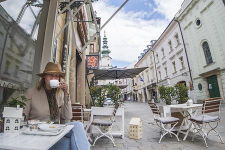 Terraces are popular during the summer in Bratislava.